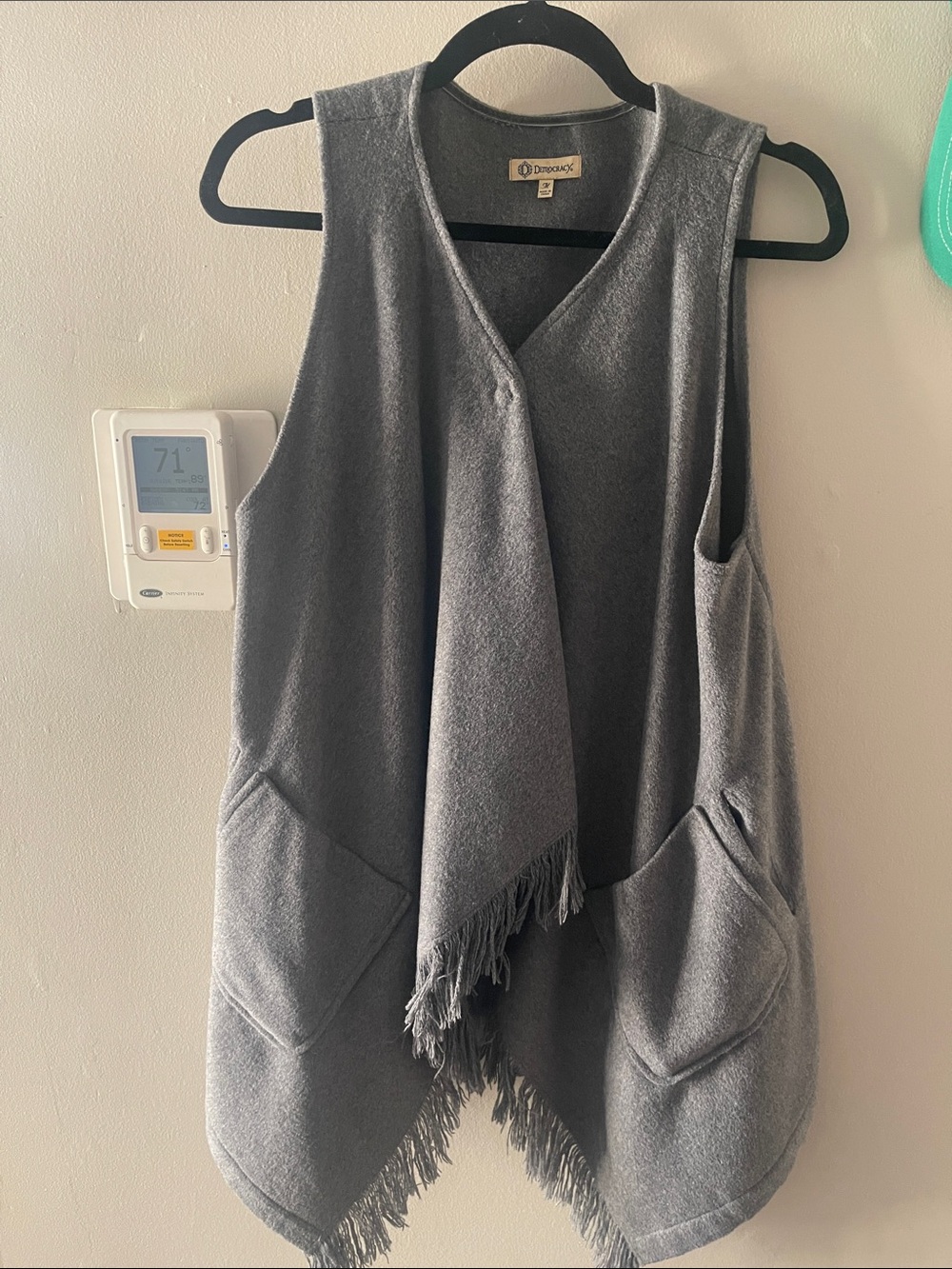 Democracy Charcoal Gray Fringe Open-Front Vest Medium